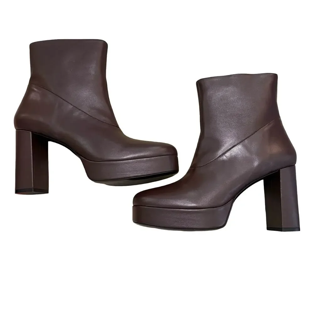 STAUD Jodie Platform Ankle Boots Espresso Brown Lamb Leather Round Toe Sz 41/ 11